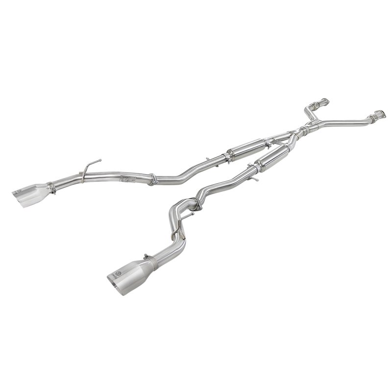 aFe POWER Takeda 2.5in 304 SS CB Exhaust w/ Polished Tips 17-19 Infiniti Q60 V6-3.0L (tt)