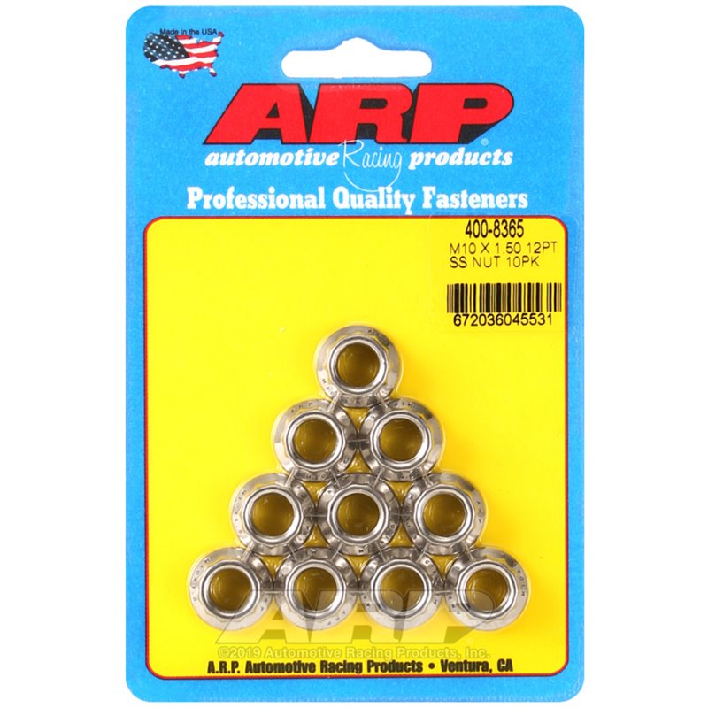 ARP M10 x 1.50 (M12 WR) SS 12pt Nut Kit (Set of 10)