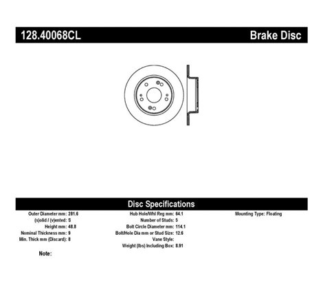 StopTech 05-17 Honda Accord / 16-17 HR-V / 09-14 Acura TSX Cryo Sport Drilled Rear Left Rotor