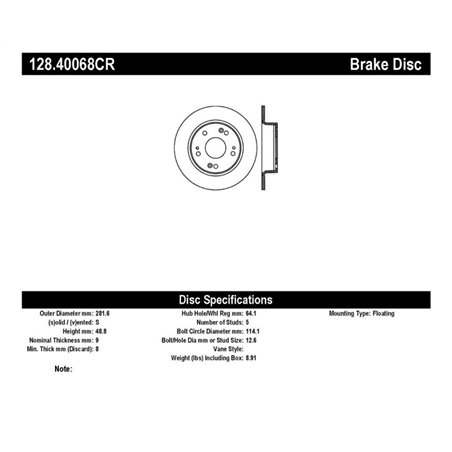 StopTech 05-17 Honda Accord / 16-17 HR-V / 09-14 Acura TSX Cryo Sport Drilled Rear Right Rotor