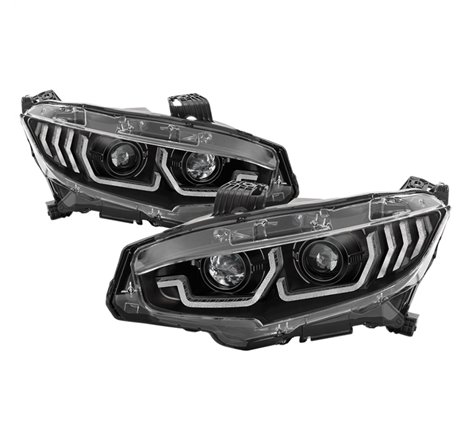 Spyder 16-18 Honda Civic 4Dr w/LED Seq Turn Sig Lights Proj Headlight - Black - PRO-YD-HC16-SEQ-BK