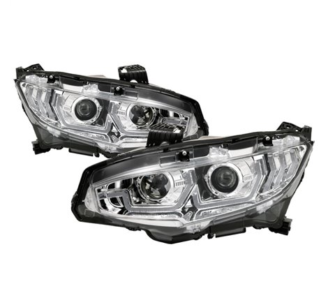 Spyder 16-18 Honda Civic 4Dr w/LED Seq Turn Sig Lights Proj Headlight - Chrome - PRO-YD-HC16-SEQ-C