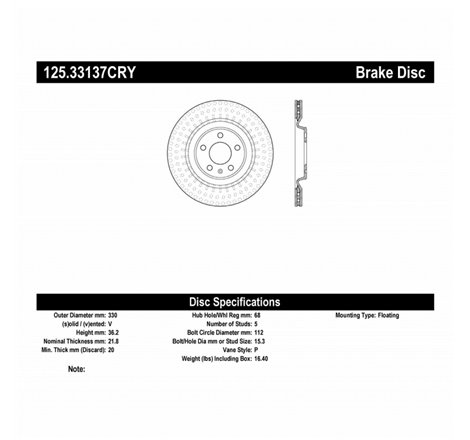 Stoptech 10-19 Audi S4 Premium Rear CryoStop Brake Rotor