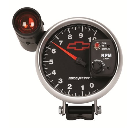 Autometer GM Bowtie Black 5in 10000 RPM Pedestal Electronic Tachometer w/ Ext Shift Light