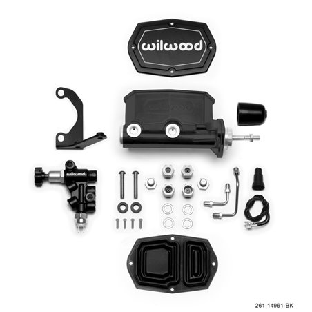 Wilwood Compact Tandem M/C - 7/8in Bore - w/Bracket and Valve (Pushrod) - Black