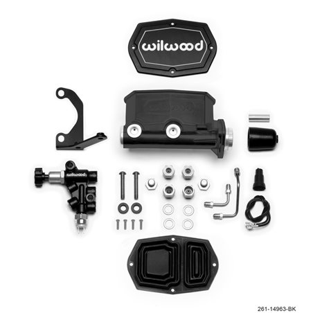 Wilwood Compact Tandem M/C - 1in Bore - w/Bracket and Valve (Pushrod) - Black