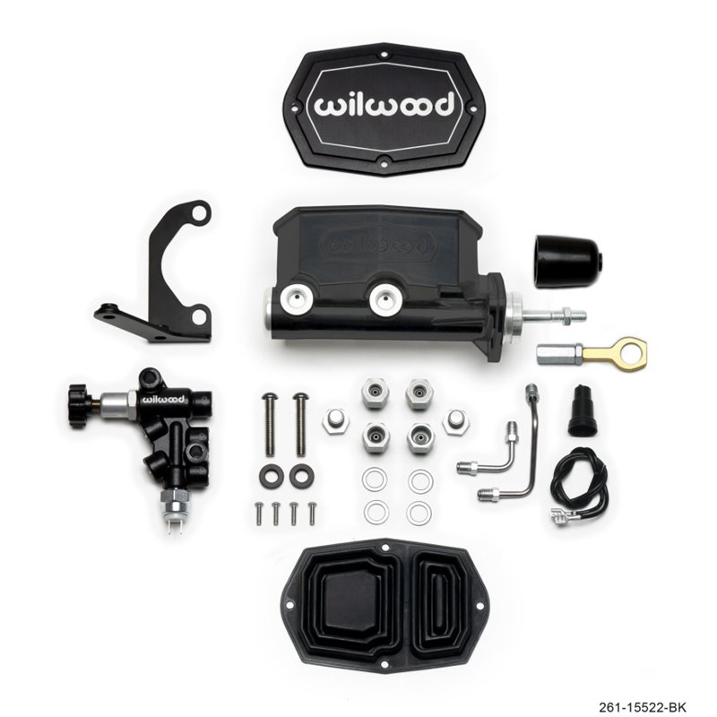 Wilwood Compact Tandem M/C - 7/8in Bore w/Bracket and Valve fits Mustang (Pushrod) - Black