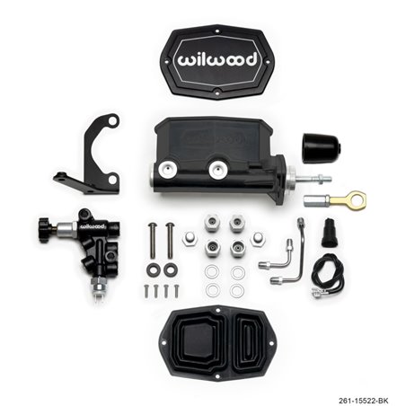 Wilwood Compact Tandem M/C - 7/8in Bore w/Bracket and Valve fits Mustang (Pushrod) - Black