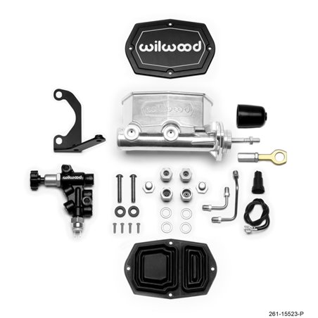 Wilwood Compact Tandem M/C - 15/16in Bore w/Bracket and Valve fits Mustang (Pushrod) Ball Burnished