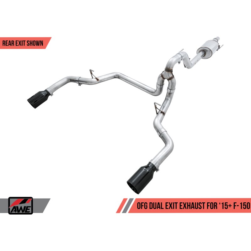 AWE Tuning 2015+ Ford F-150 0FG Dual Exit Performance Exhaust System w/5in Diamond Black Tips