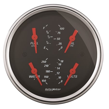 Autometer Designer Black 3.375in Quad Gauge - Fuel Level / Oil Pressure / Water Temp. / Voltmeter