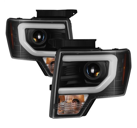 Spyder 09-14 Ford F-150 Projector Headlights - Halogen Model Light Bar - Blk PRO-YD-FF15009-SBLB-BK