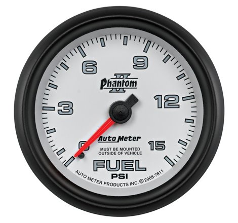 Autometer Phantom II 2-5/8in 0-15PSI Mechanical Fuel Pressure Gauge