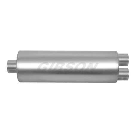 Gibson SFT Superflow Offset/Dual Round Muffler - 8x24in/3in Inlet/2.25in Outlet - Stainless