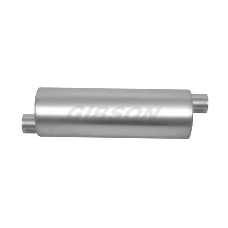 Gibson SFT Superflow Offset/Offset Round Muffler - 6x24in/2.25in Inlet/2.25in Outlet - Stainless