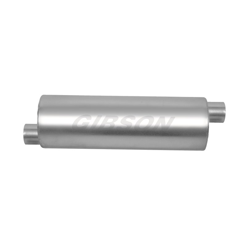 Gibson SFT Superflow Offset/Offset Round Muffler - 8x19in/2.5in Inlet/3in Outlet - Stainless