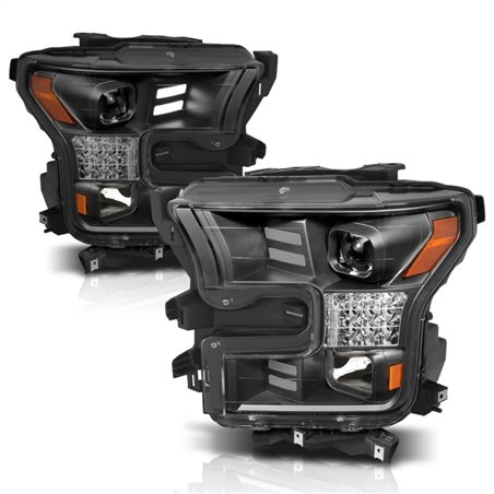 ANZO 15-17 Ford F-150 Project Headlights w/ Plank Style Design Black w/ Amber Sequential Turn Signal