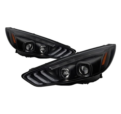 Spyder 15-18 Ford Focus Projector Headlights - Seq Turn Light Bar - Black PRO-YD-FF15-LBSEQ-BK