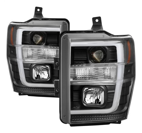 Spyder 08-10 Ford F-250 SD Projector Headlights V2-Switch Back Light Bar-Black PRO-YD-FS08V2-SBLB-BK