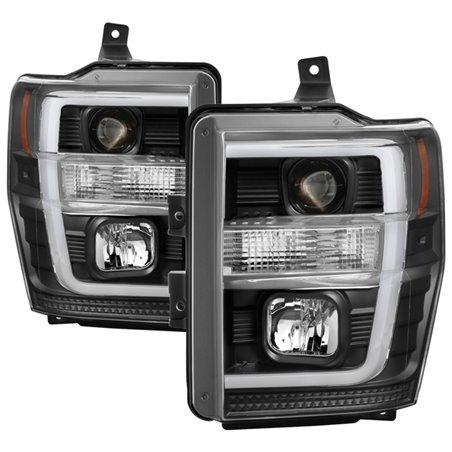 Spyder 08-10 Ford F-250 SD Projector Headlights V2-Switch Back Light Bar-Black PRO-YD-FS08V2-SBLB-BK