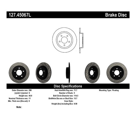 StopTech 04-10 Mazda3 Slotted & Drilled Left Rear Rotor