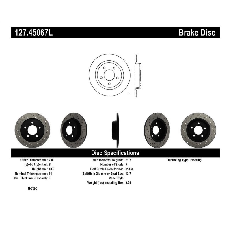 StopTech 04-10 Mazda3 Slotted & Drilled Left Rear Rotor