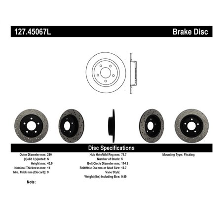 StopTech 04-10 Mazda3 Slotted & Drilled Left Rear Rotor