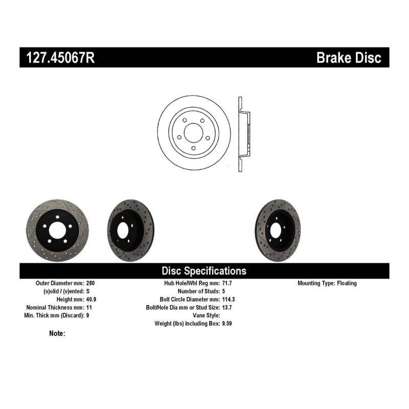 StopTech 04-10 Mazda3 Slotted & Drilled Right Rear Rotor