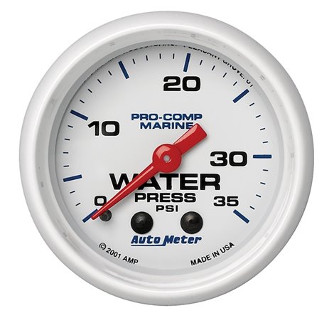 Autometer Marine White 2-1/16in 35 PSI Mechanical Water Pressure Gauge