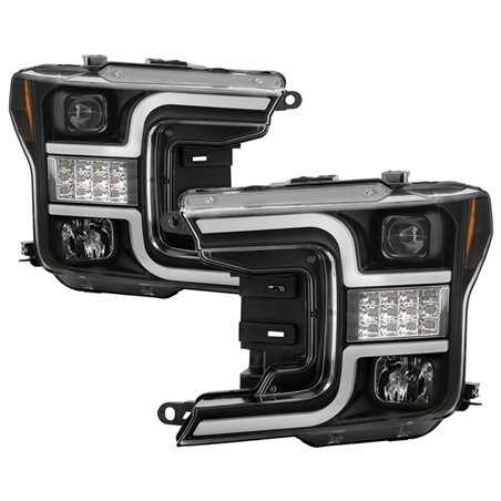 Spyder 18-19 Ford F-150 Proj Headlights - Halogen Model - LED Seq Turn - Blk PRO-YD-FF15018-LBSEQ-BK