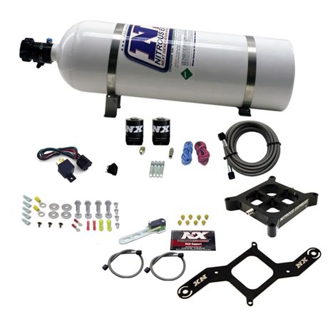 Nitrous Express 4150 Single Entry Billet Crossbar Nitrous Plate Kit (50-300HP) w/15lb Bottle