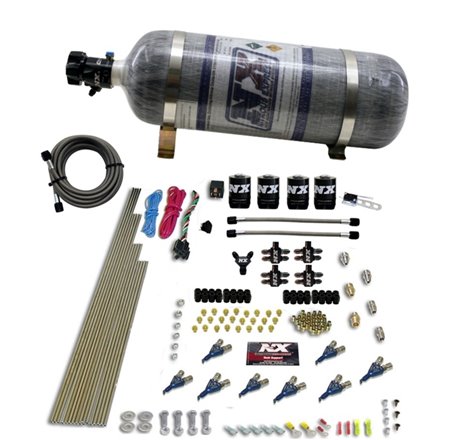 Nitrous Express 8 Cyl Piranha Direct Port 4 Solenoids Nitrous Kit (200-500HP) w/12lb Bottle