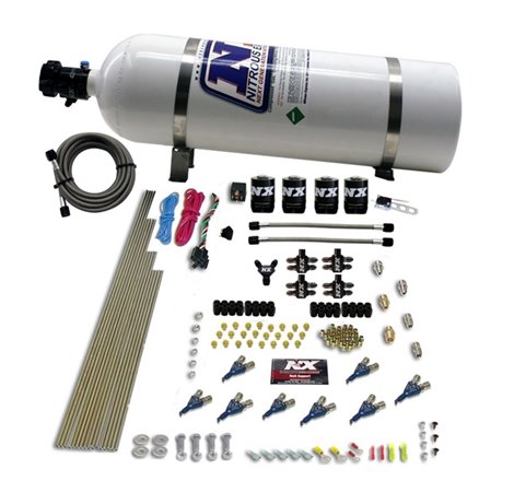 Nitrous Express 8 Cyl Piranha Direct Port 4 Solenoids Nitrous Kit (200-500HP) w/15lb Bottle