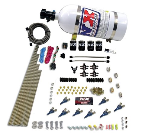 Nitrous Express 8 Cyl Piranha Direct Port 4 Solenoids Nitrous Kit (200-500HP EFI Jets) w/10lb Bottle