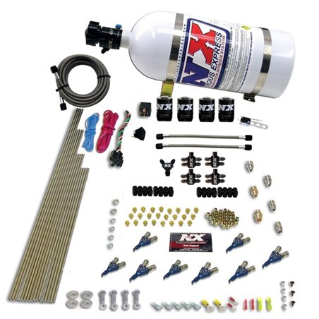 Nitrous Express 8 Cyl Piranha Direct Port 4 Solenoids Nitrous Kit (200-500HP EFI Jets) w/10lb Bottle