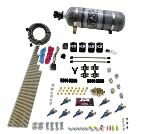 Nitrous Express 8 Cyl Piranha Direct Port 4 Solenoids Nitrous Kit (200-500HP EFI Jets) w/12lb Bottle