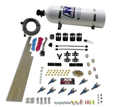 Nitrous Express 8 Cyl Piranha Direct Port 4 Solenoids Nitrous Kit (200-500HP EFI Jets) w/15lb Bottle