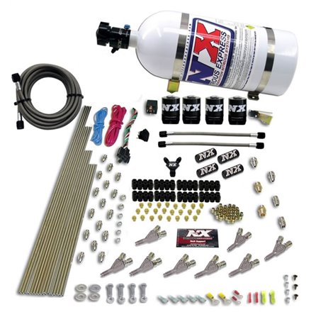 Nitrous Express STD Nozzle Nitrous Kit (200-500HP) Gas w/Dist Block & 4 Solenoids w/10lb Bottle