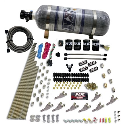 Nitrous Express STD Nozzle Nitrous Kit (200-500HP) Gas w//Dist Block & 4 Solenoids w/15lb Bottle