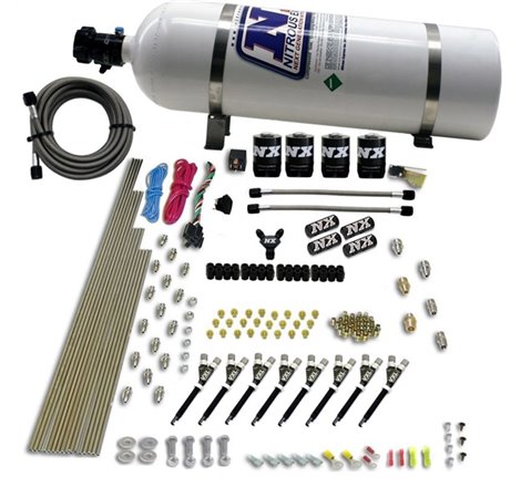 Nitrous Express 8 Cyl VXL Direct Port 4 Solenoids Nitrous Kit (200-500HP) w/15lb Bottle