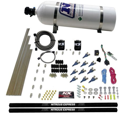 Nitrous Express 10 Cyl Piranha Nozzle Direct Port Nitrous Kit (250-500HP) w/15lb Bottle