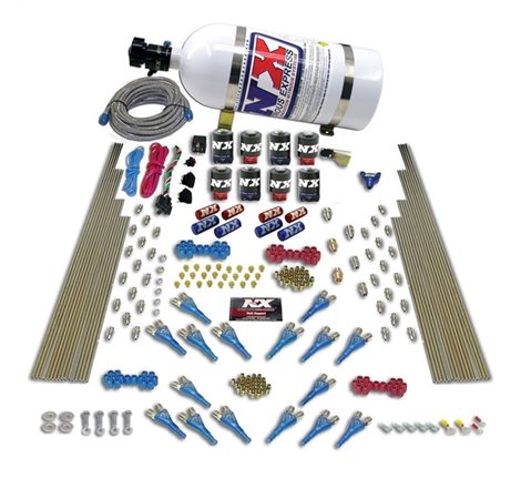 Nitrous Express Shark Dual Stage/Gas 16 Nozzles 8 Solenoids Nitrous Kit (200-1200HP) w/10lb Bottle