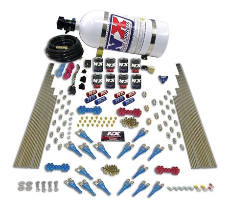 Nitrous Express Shark Dual Stage/Gas 16 Nozzles 8 Solenoids Nitrous Kit (200-1200HP) w/Comp Bottle