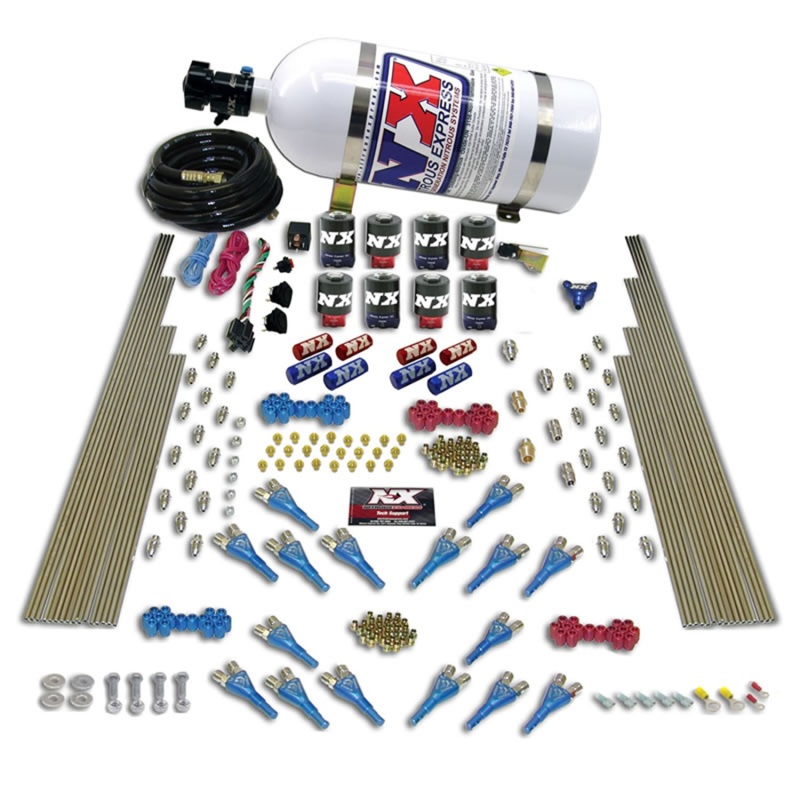 Nitrous Express Shark Dual Stage/Alc 16 Nozzles 8 Solenoids Nitrous Kit (200-1200HP) w/15lb Bottle