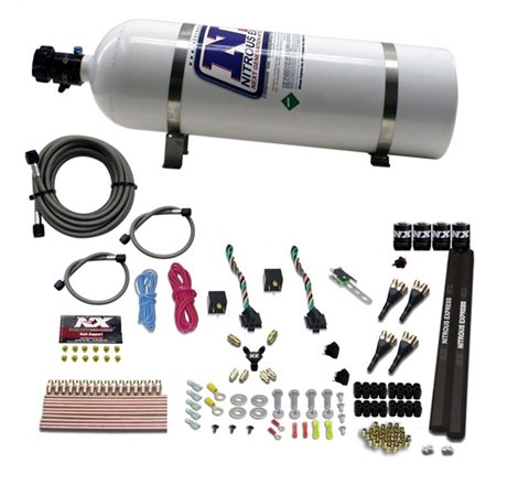 Nitrous Express 4 Cyl SX2 Nozzle Nitrous Kit (100-300HP x 2) w/15lb Bottle