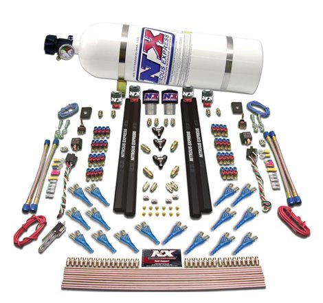 Nitrous Express Shark Dual Stage/Gas/Rails 16 Nozzles Nitrous Kit (200-1200HP) w/10lb Bottle