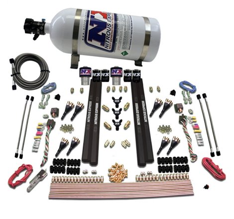 Nitrous Express SX2 Dual Stage/Gas/Rails 8 Nozzles Nitrous Kit (200-1200HP) w/10lb Bottle