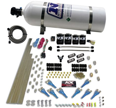 Nitrous Express 8 Cyl Shark Direct Port 4 Solenoids Nitrous Kit (200-600HP) w/15lb Bottle