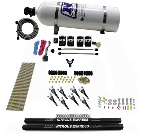 Nitrous Express Pro-Shk/Gas 4 Solenoids Nitrous Kit (200-600HP) w/Rails and 15lb Bottle