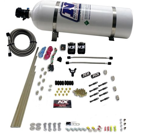 Nitrous Express 8 Cyl Dry Direct Port 2 Solenoids Nitrous Kit (200-600HP) w/15lb Bottle